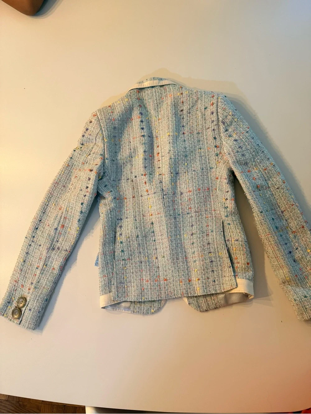 Light Blue Tweed Blazer with Cream Trim